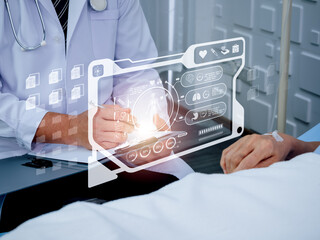 Health information, body and internal organs icons, patient physical file info on the virtual...