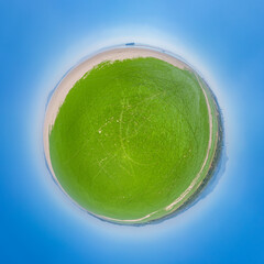 little planet image of landscape of Poyang lake in drought