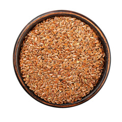 Clay bowl of flaxseed isolated on white background. File contains clipping path.