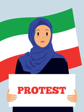 Protests In Iran. Rally And Protest In Iran 2022. Women's Freedom In Iran. The Woman Asks For Help. Muslim Women In A Hijab Protest. Arabic Girl Holding A Blank Poster. Support Iran