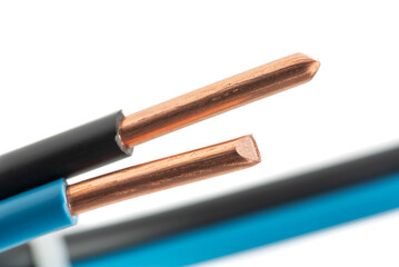 Copper electrical wire isolated on white background