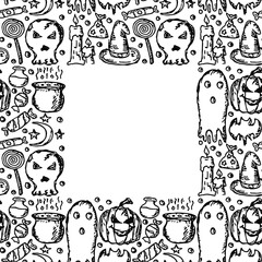 Halloween background. Doodle vector halloween frame with place for text