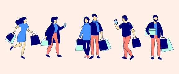 people shopping illustration