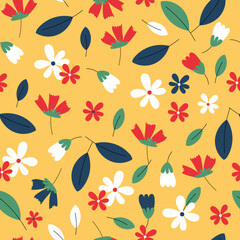Naklejka na ściany i meble Seamless pattern with acorns and autumn oak leaves in Orange, Beige, Brown and Yellow. Perfect for wallpaper, gift paper, pattern fills, web page background, autumn greeting cards.