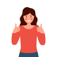 woman showing cheer up gesture in flat design on white background. Well done. Good job.