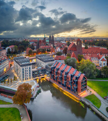 Wroclaw, Poland. Aerial cityscape with renovated former water mill buildings © bbsferrari
