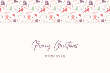 Xmas greeting card with decorations. Christmas design. Vector