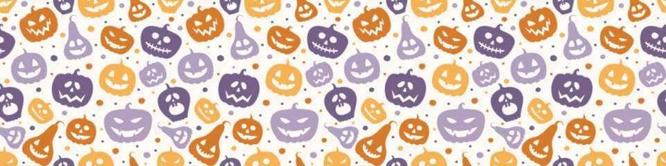 Meubelstickers Banner with funny pumpkin lanterns. Halloween seamless pattern. Vector © Karolina Madej