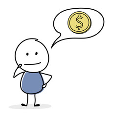 Money investing concept with funny stickman. Icon collection. Vector