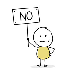 Unhappy cartoon caricature with text on a plate - no. Business concept. Vector