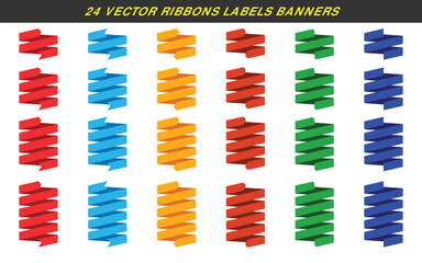 Set of 24 vector ribbons labels banners, modern simple ribbons and labels collection