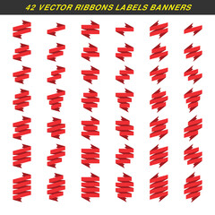 Set of 42 vector ribbons labels banners, modern simple ribbons and labels collection