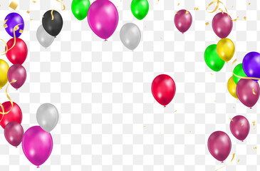 Happy birthday Vector Color glossy balloons isolated on transparent background New Year Party Decoration