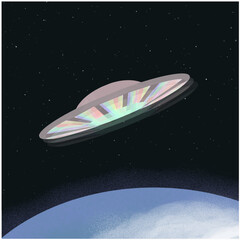 Obraz premium UFO takes off from our planet. Stock vector illustration