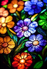 Fototapeta na wymiar Colorful flower stained glass background