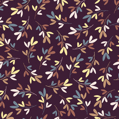 Stylish seamless floral ditsy pattern design of abstract branches of leaves. Foliage repeat texture background for surface printing