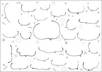 モノクロ　ペンで描いた手描きの吹き出しセット