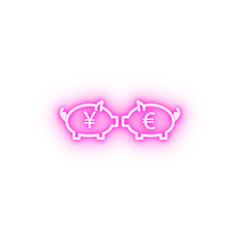 cash pig yen and euro outline style neon icon