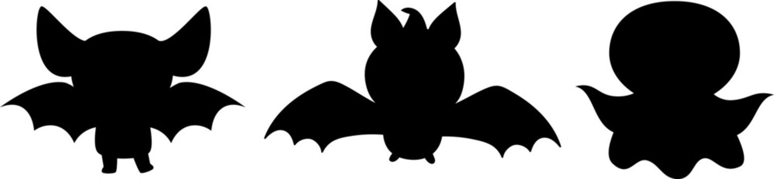 Cute Flying Bat With Fangs Vector Silhouette's.