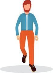 A young guy is walking down the street. Vector illustration in a flat style.
