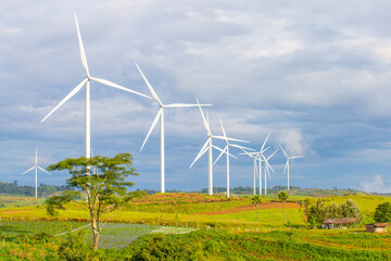 Wind farms for generating electricity, a clean alternative energy that does not cause pollution and negatively affect the global climate change.