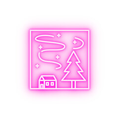 house in woods outline neon icon