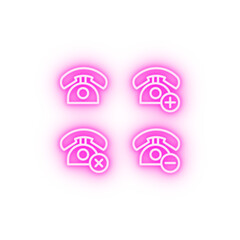 set of home phone neon icon