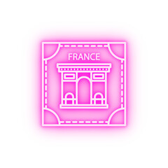 Passport stamp visa France neon icon
