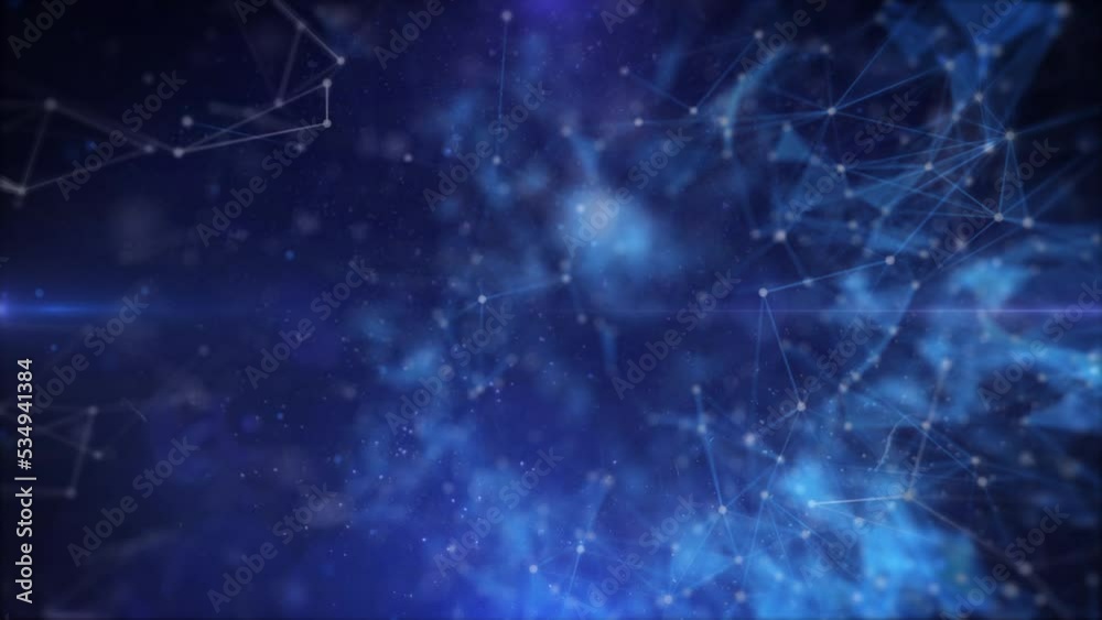 Poster Abstract digital low poly data network flowing seamless loop 4K motion on blue background.
