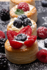 soft fruit appetizers, vol au vent  with berries