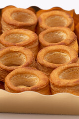 empty vol au vent pasty in a row