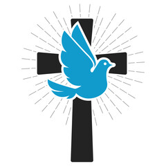 Dove and crucifix, Christianity virtue, peace and kindness symbol, vector