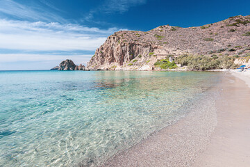 Plathiena beach with crystalline water on Milos island in Greece. - 534944984