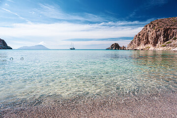 Plathiena beach with crystalline water on Milos island in Greece - 534944986