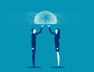 Scientist explore human brain. Neurology concept, vector illustration