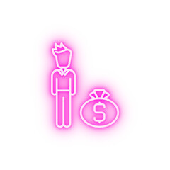 Bribe man money neon icon