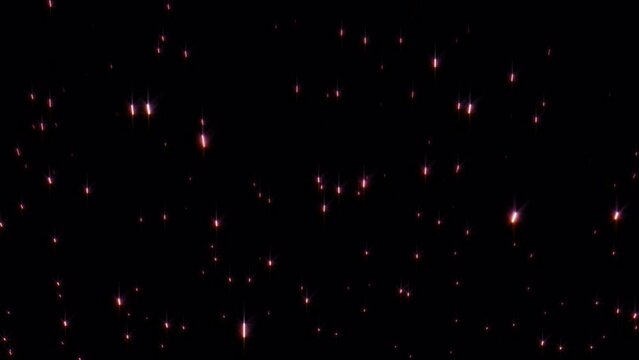 Abstract loop flow up glow white pink star particles on black background. 4K 3D seamless loop animation. Winter holiday background concept, Merry Christmas, New year, Wedding, Celebration.Isolated tra