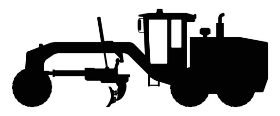 Motor grader silhouette on a white background.