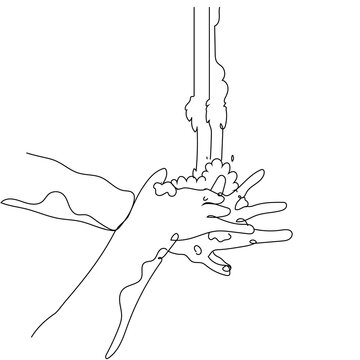 Continuous one line drawing of Wash hands illustration, hand drawn with single line illustration vector, isolated on white background