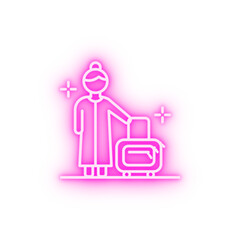 Woman luggage airport neon icon