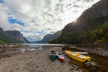 Panoramic view of Norway Fiord, great place for canoeing activities