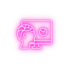 Human brain and computer concept line neon icon