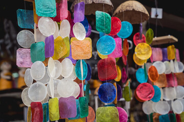 Handmade souvenir decorated with colorful art glass different shapes