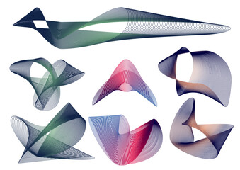 Set de formas de objetos abstractos de líneas formando ondas abstractas. Formas con degradados vectorizados. Elementos de diseño, recursos sobre tecnología y ciencia, con concepto moderno. - obrazy, fototapety, plakaty