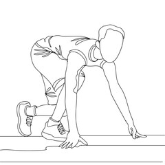 Continuous line drawing of running athlete. Concept fitness club. Hand drawn single line vector illustration