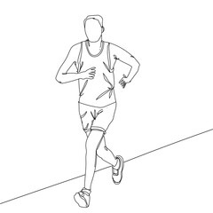 Continuous line drawing of running athlete. Concept fitness club. Hand drawn single line vector illustration