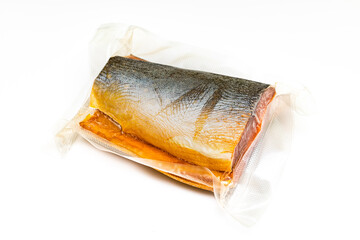 red fish in a transparent package on a white background