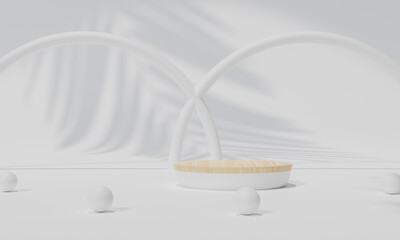 Podium with colorful background stand or podium pedestal on advertising display. 3D rendering.