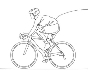 Continuous line drawing of cyclist. Hand drawn single line vector illustration