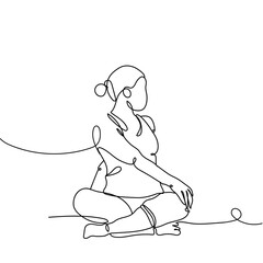 Continuous line drawing of sport woman in yoga on white background. Hand drawn single line vector illustration